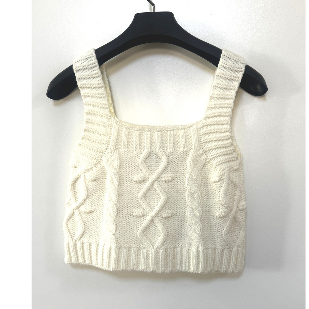 Kendall + Kylie Sweater Tank Women Medium Cream Excellent Cable Knit Crop Top